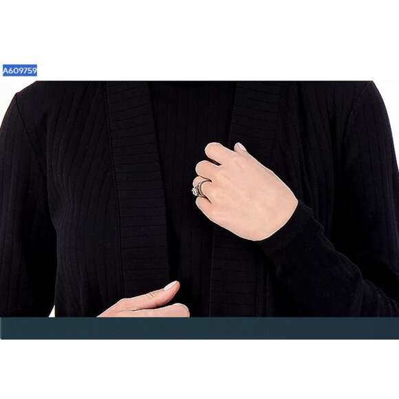 Isaac Mizrahi Live! Essentials Pima Cotton Cardigan Pitch Black Small  A609759 - Picture 2 of 2